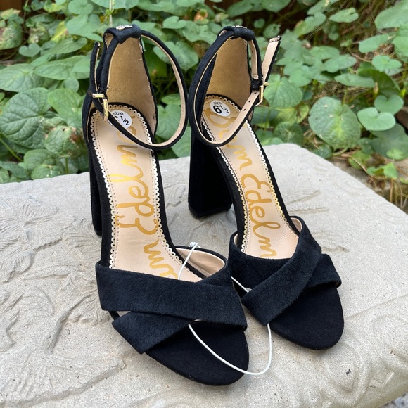 Sam Edelman Yancy Block Heel Ankle Strap Sandals Black Suede Size 6.5 NWOB - Picture 2 of 7